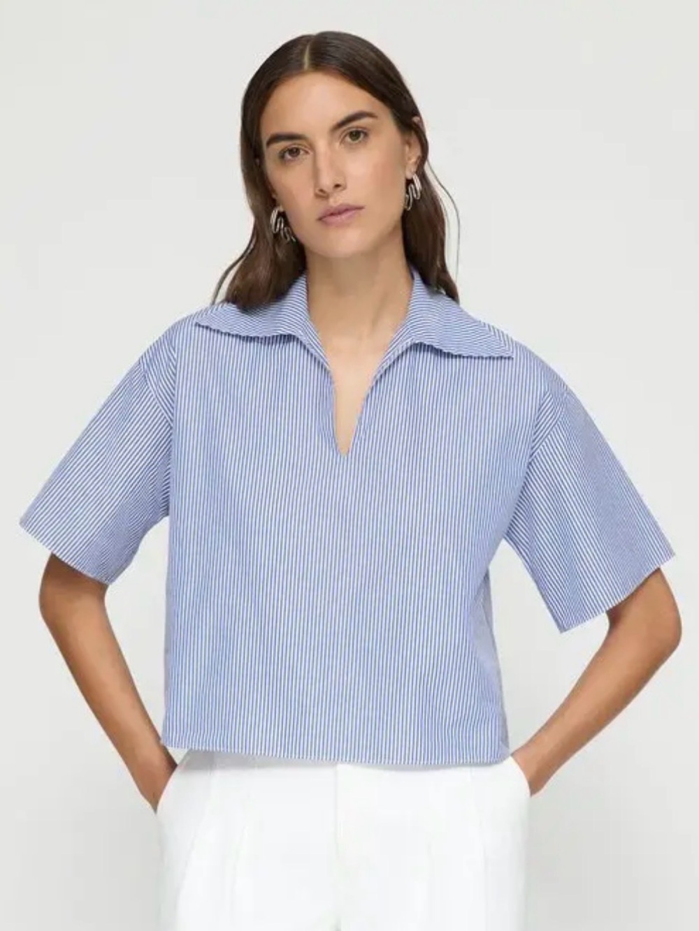 Modern Works Blue and White Pinstripe Shirt oversized